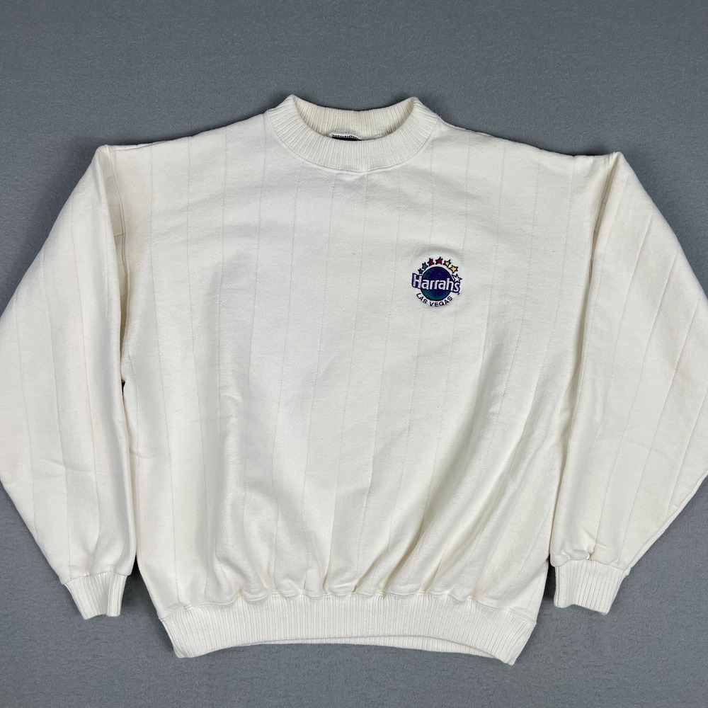 VTG Harrahs Las Vegas Sweatshirt Mens Large Boxy 1990s Ribbed Mock Neck Casino‎